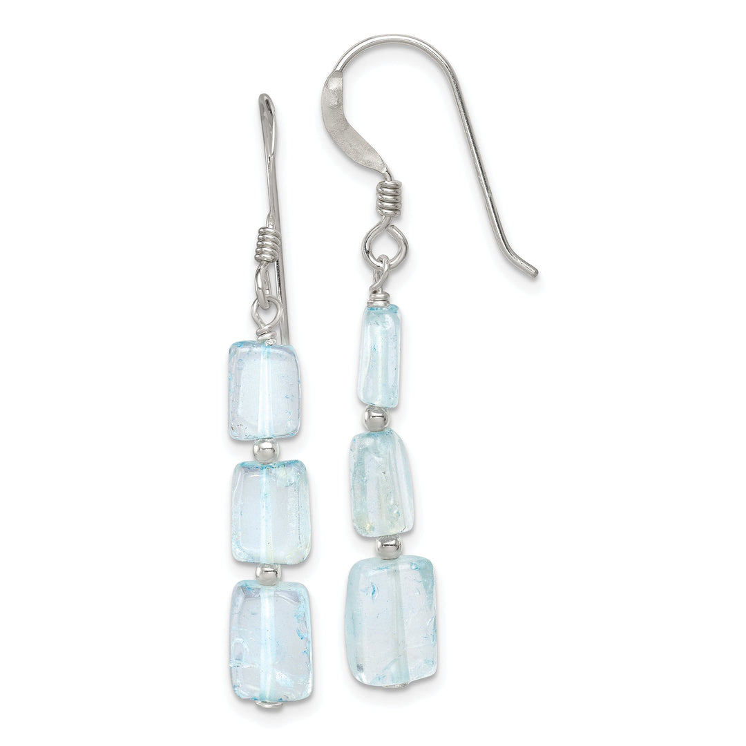 Silver Light Blue Quartz Stone Dangle Earrings