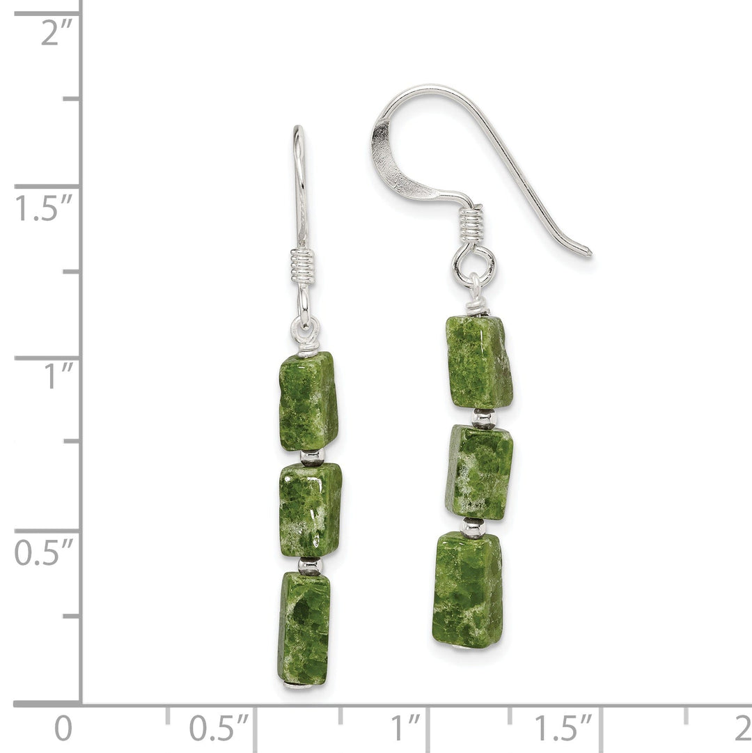 Silver Green Russian Serpentine Stone Earrings