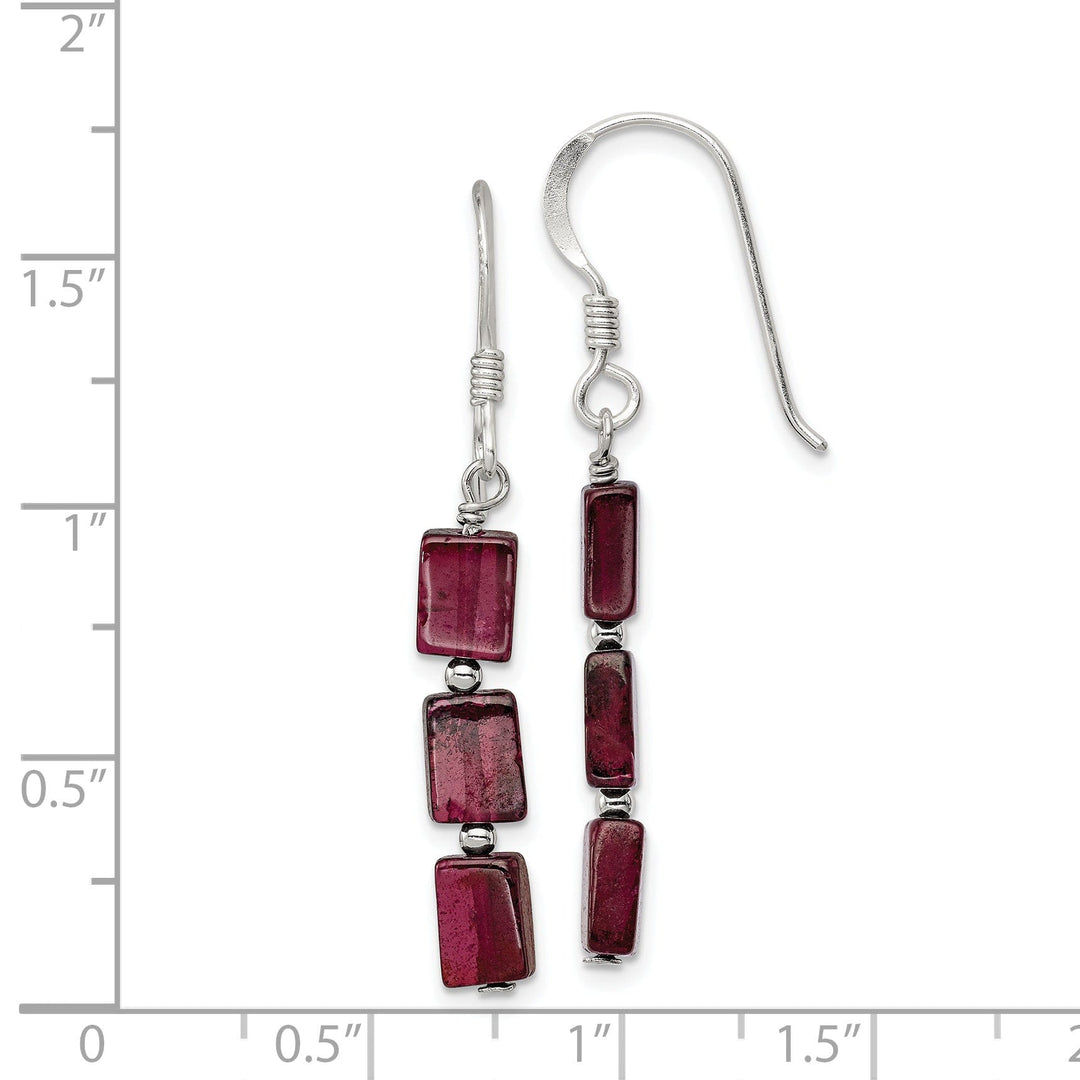 Silver Three Stone Garnet Dangle Earrings