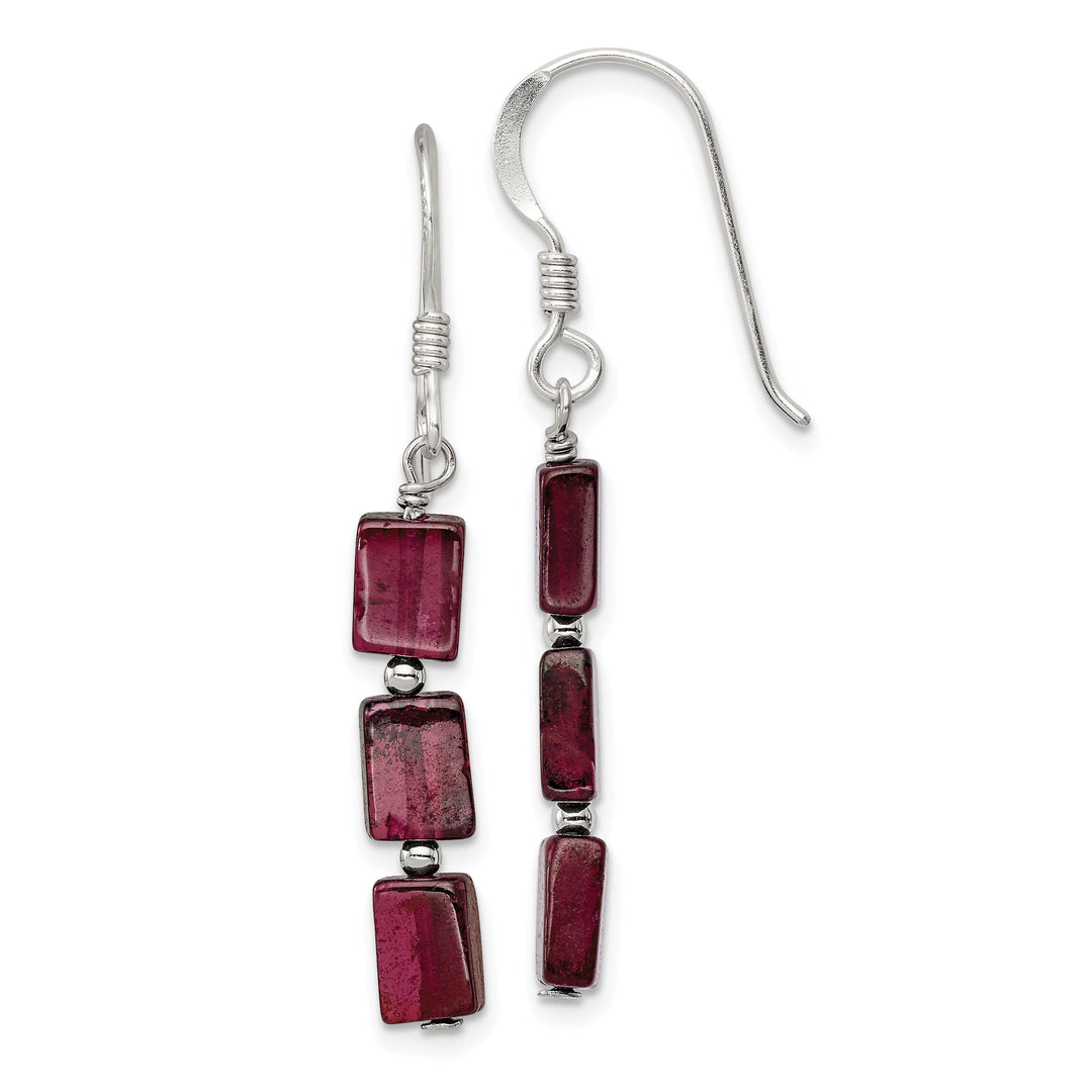 Silver Three Stone Garnet Dangle Earrings