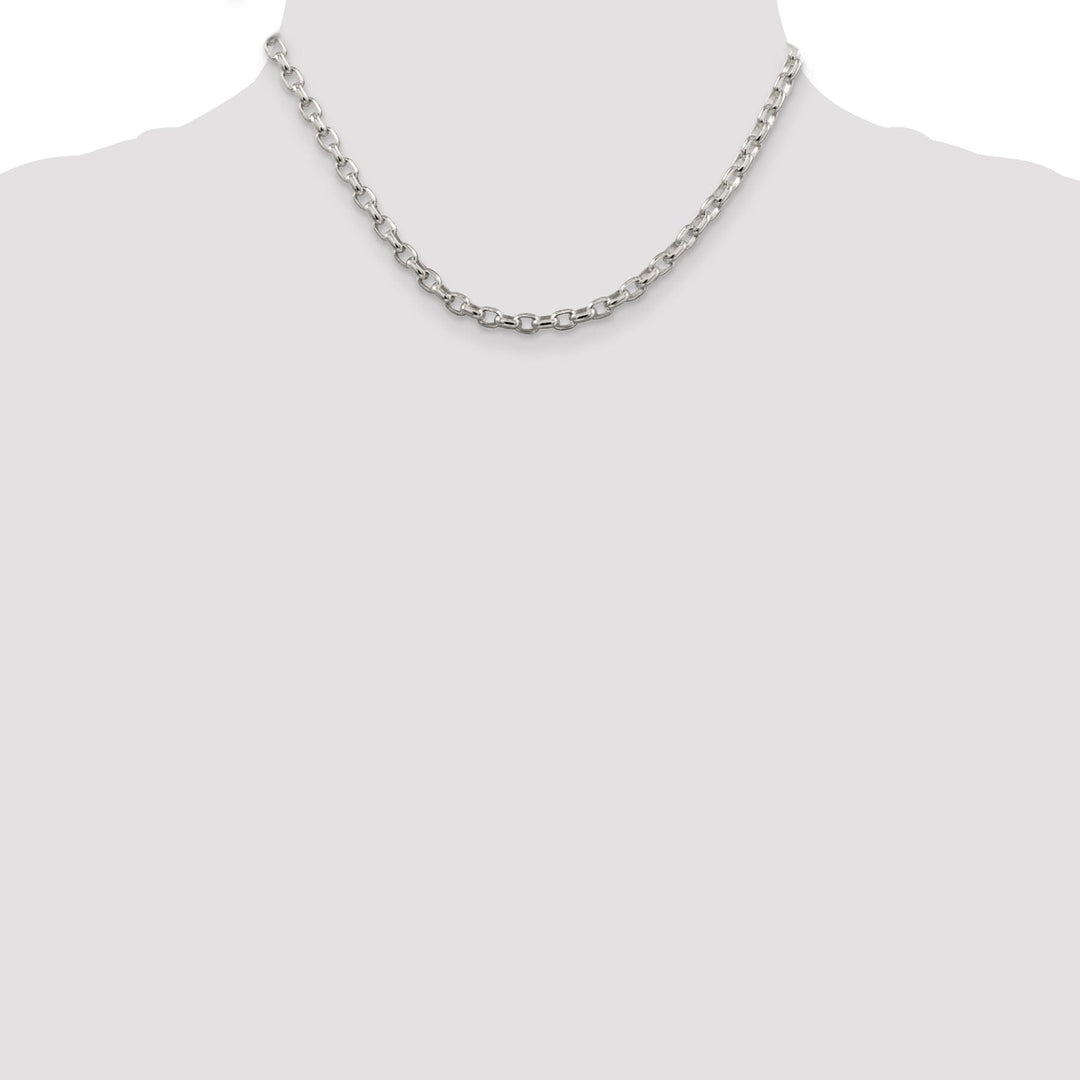 Silver Polish 4.40-mm Fancy Oval Rolo Necklace