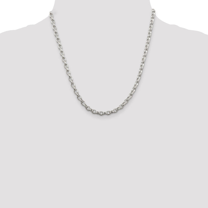 Silver Polish 4.40-mm Fancy Oval Rolo Necklace