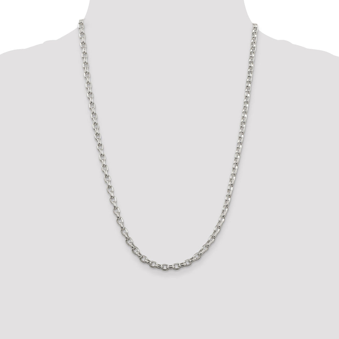 Silver Polish 4.40-mm Fancy Oval Rolo Necklace