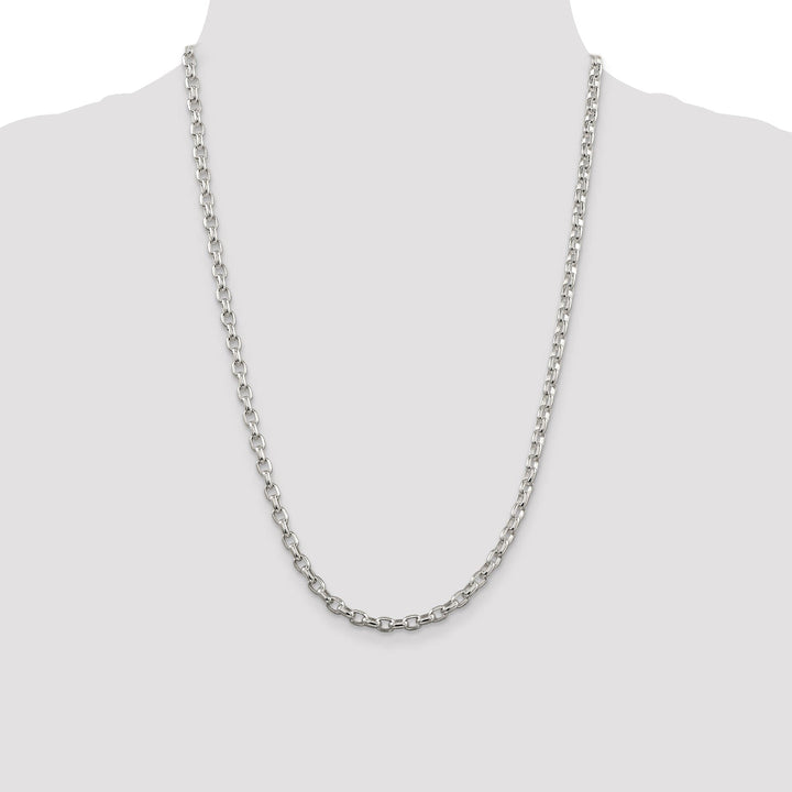 Silver Polish 4.40-mm Fancy Oval Rolo Necklace