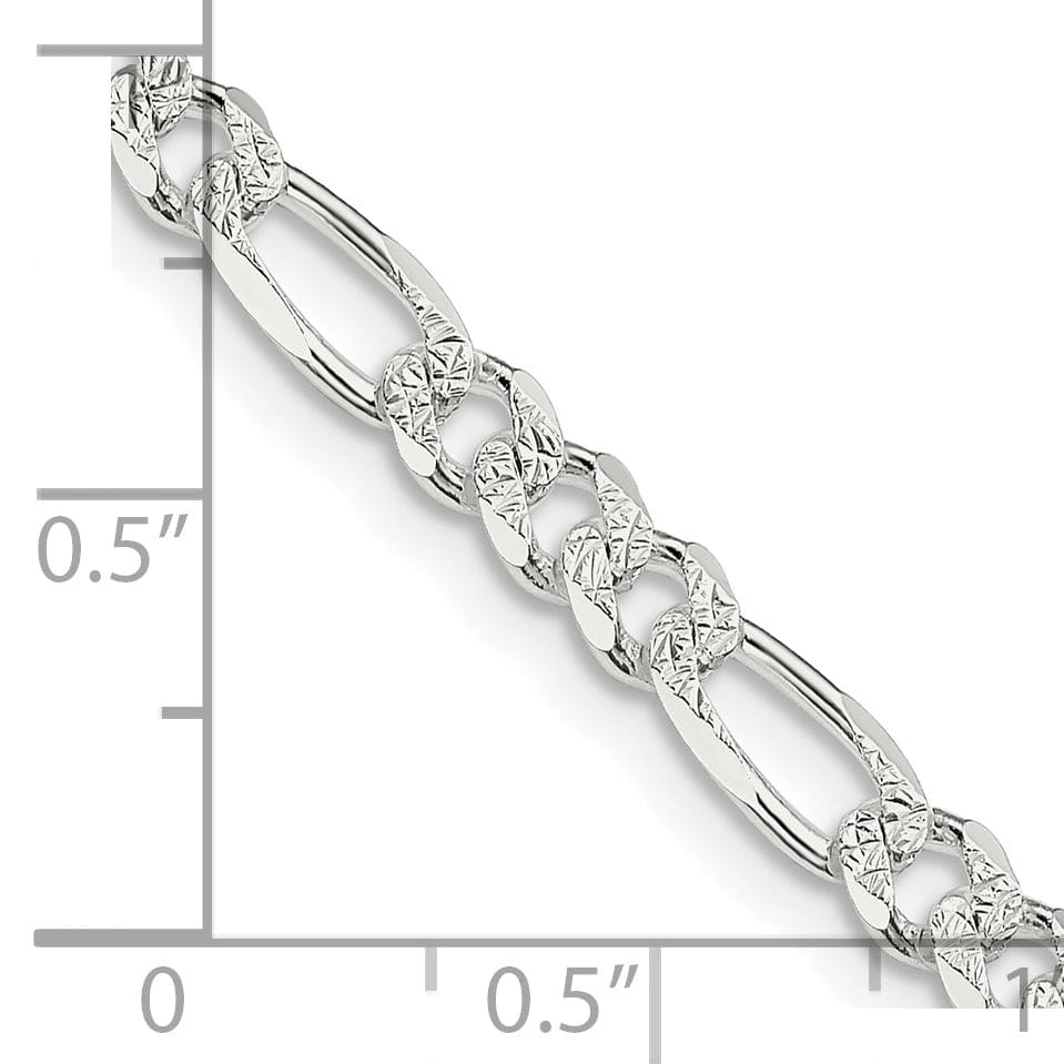 Silver 4.75-mm Solid Pave Flat Figaro Chain