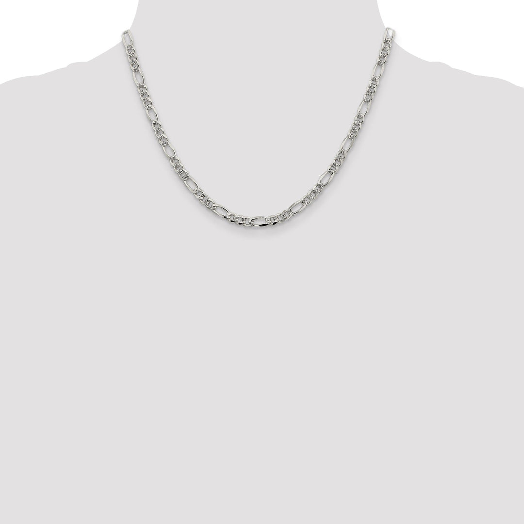 Silver 4.75-mm Solid Pave Flat Figaro Chain