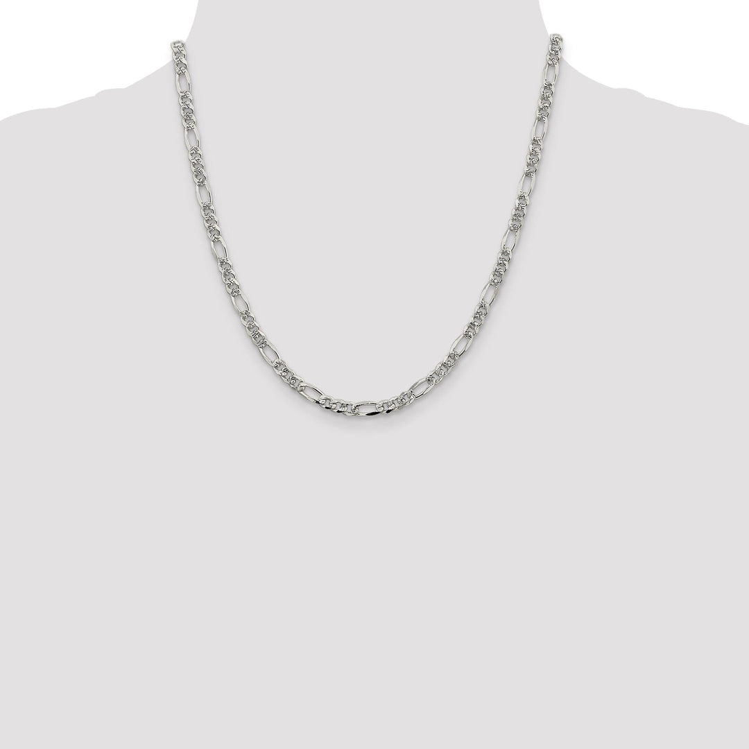 Silver 4.75-mm Solid Pave Flat Figaro Chain