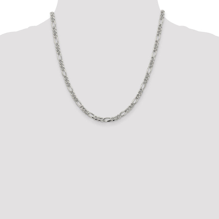 Silver 4.75-mm Solid Pave Flat Figaro Chain