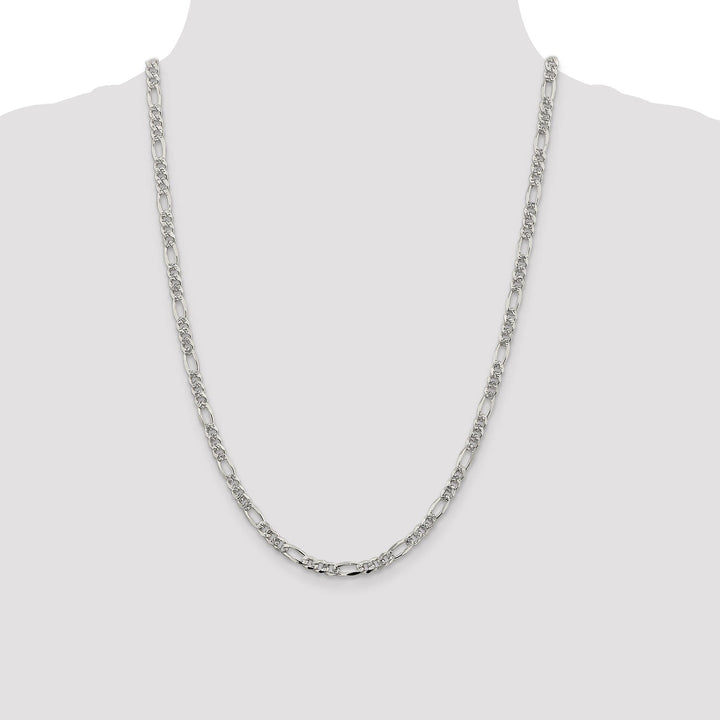Silver 4.75-mm Solid Pave Flat Figaro Chain