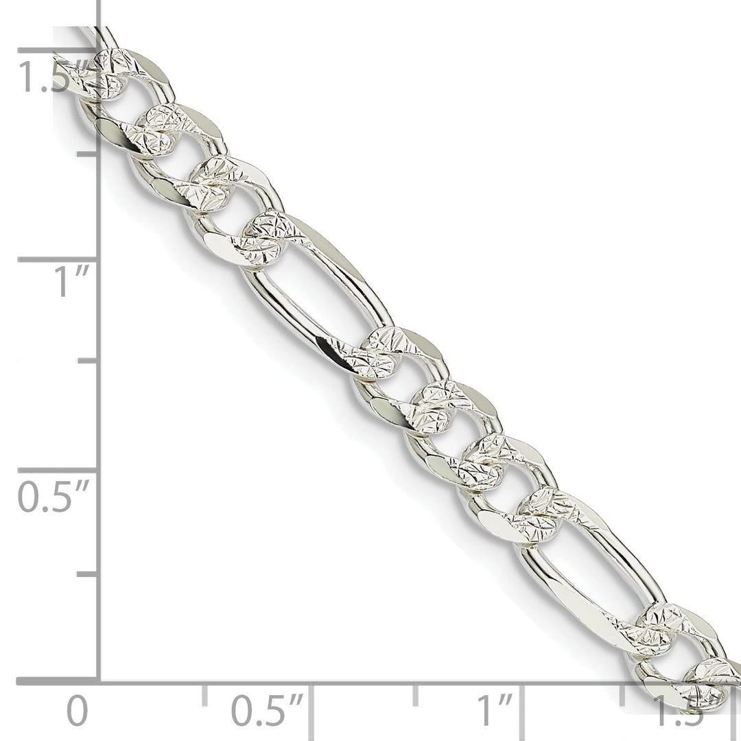 Silver 5.50-mm Solid Pave Flat Figaro Chain