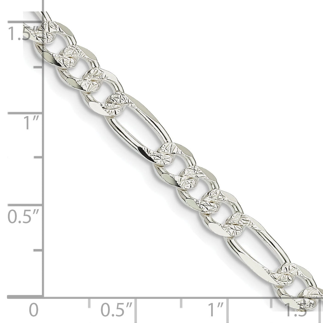 Silver 5.50-mm Solid Pave Flat Figaro Chain