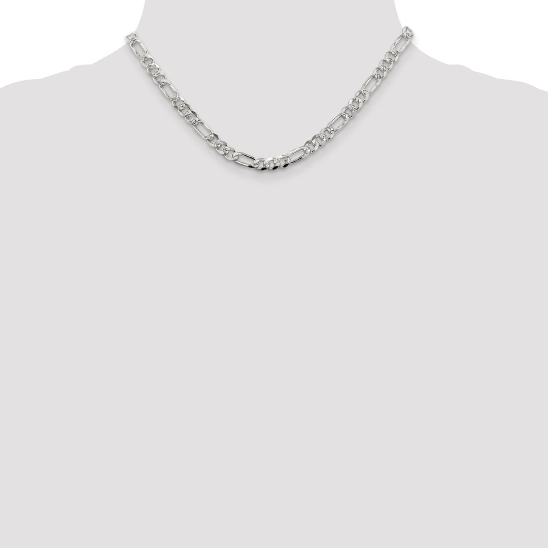 Silver 5.50-mm Solid Pave Flat Figaro Chain