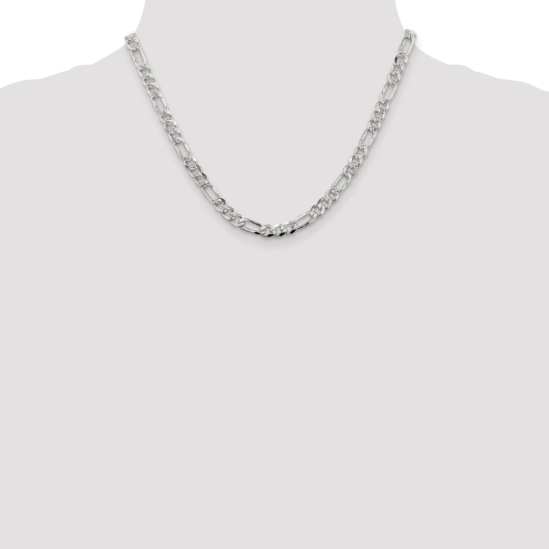 Silver 5.50-mm Solid Pave Flat Figaro Chain