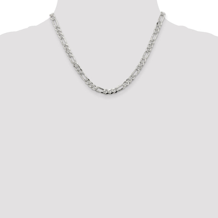 Silver 5.50-mm Solid Pave Flat Figaro Chain