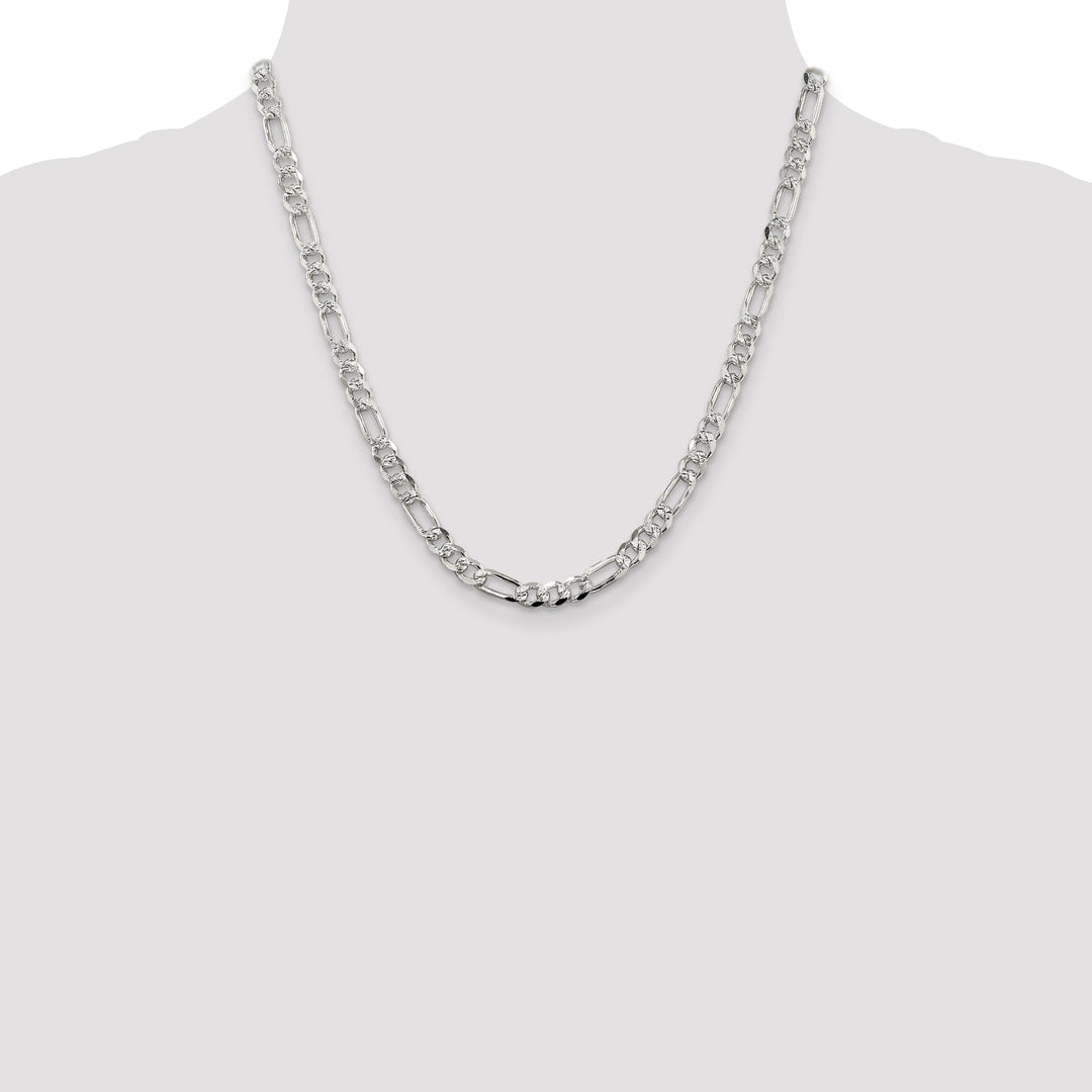 Silver 5.50-mm Solid Pave Flat Figaro Chain