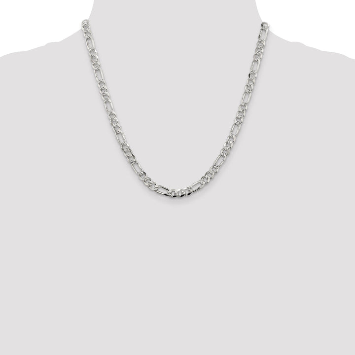 Silver 5.50-mm Solid Pave Flat Figaro Chain