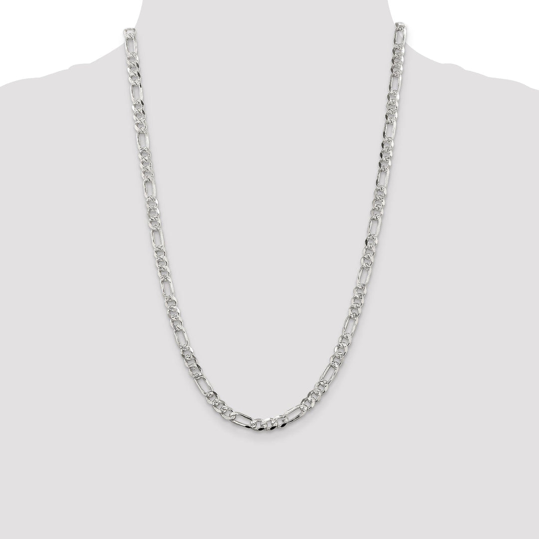 Silver 5.50-mm Solid Pave Flat Figaro Chain
