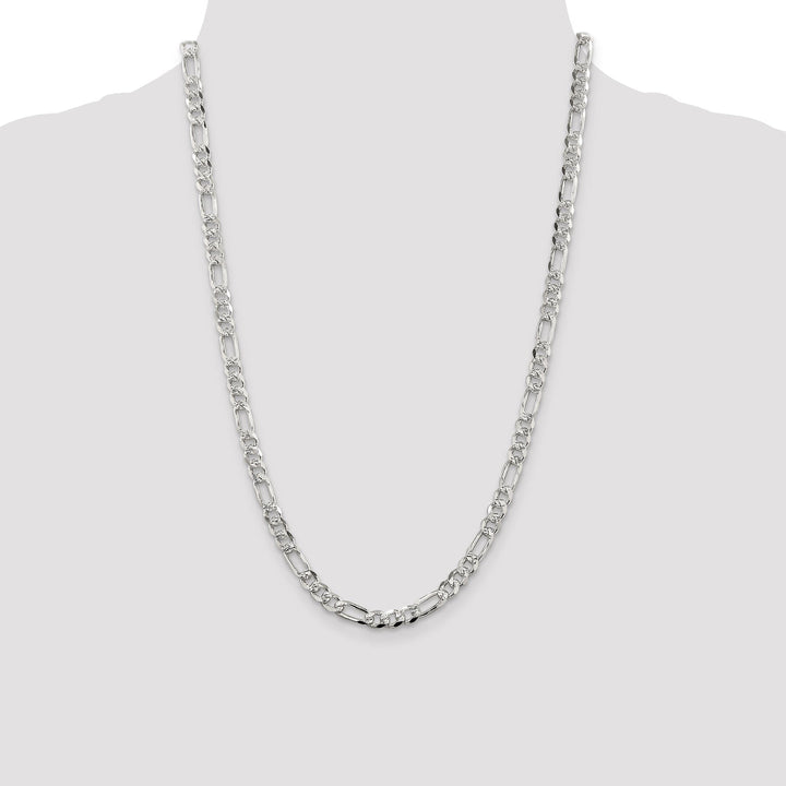 Silver 5.50-mm Solid Pave Flat Figaro Chain