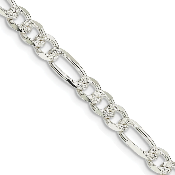 Silver 5.50-mm Solid Pave Flat Figaro Chain