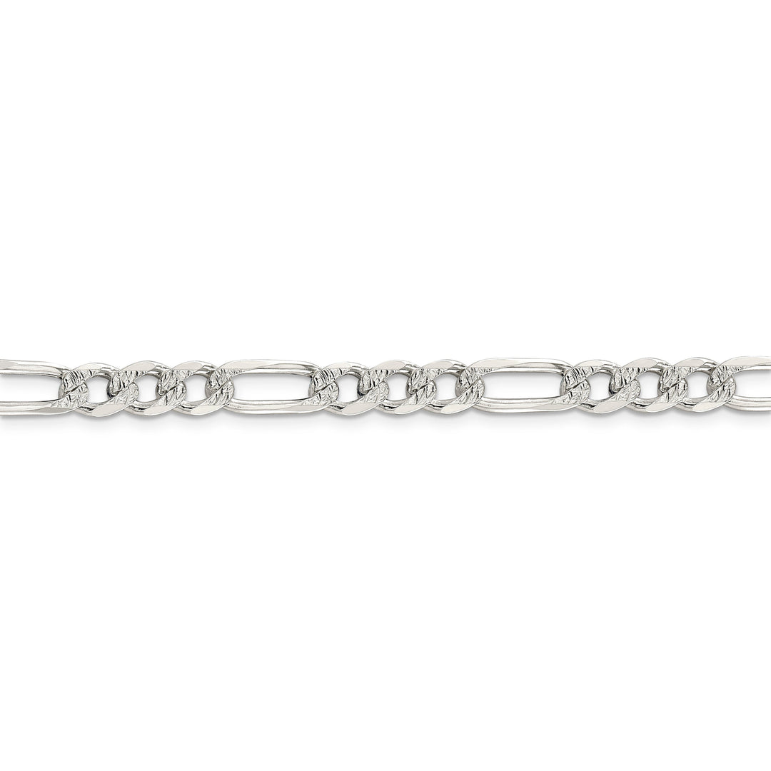 Silver 7.00-mm Solid Pave Flat Figaro Chain