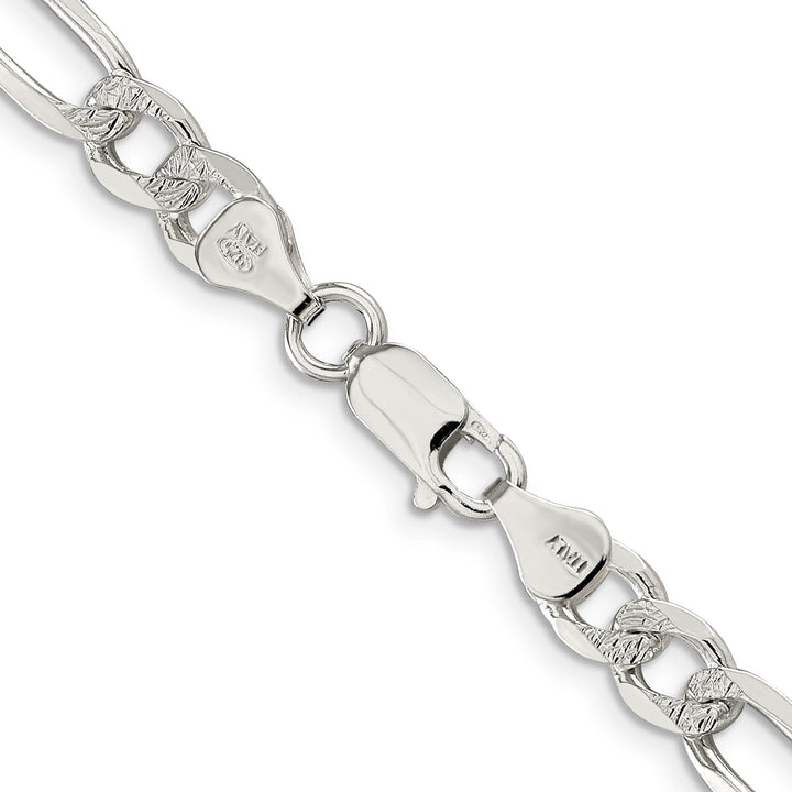 Silver 7.00-mm Solid Pave Flat Figaro Chain