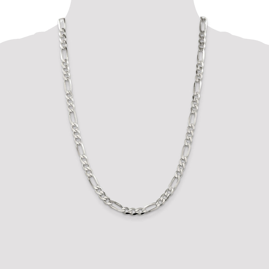 Silver 7.00-mm Solid Pave Flat Figaro Chain