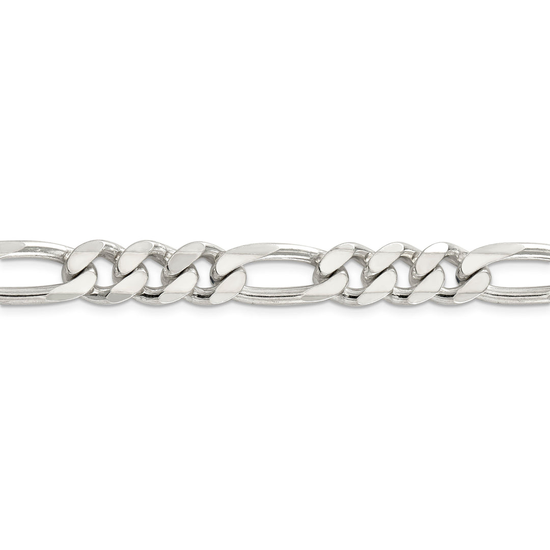 Silver 10.50-mm Solid Pave Flat Figaro Chain