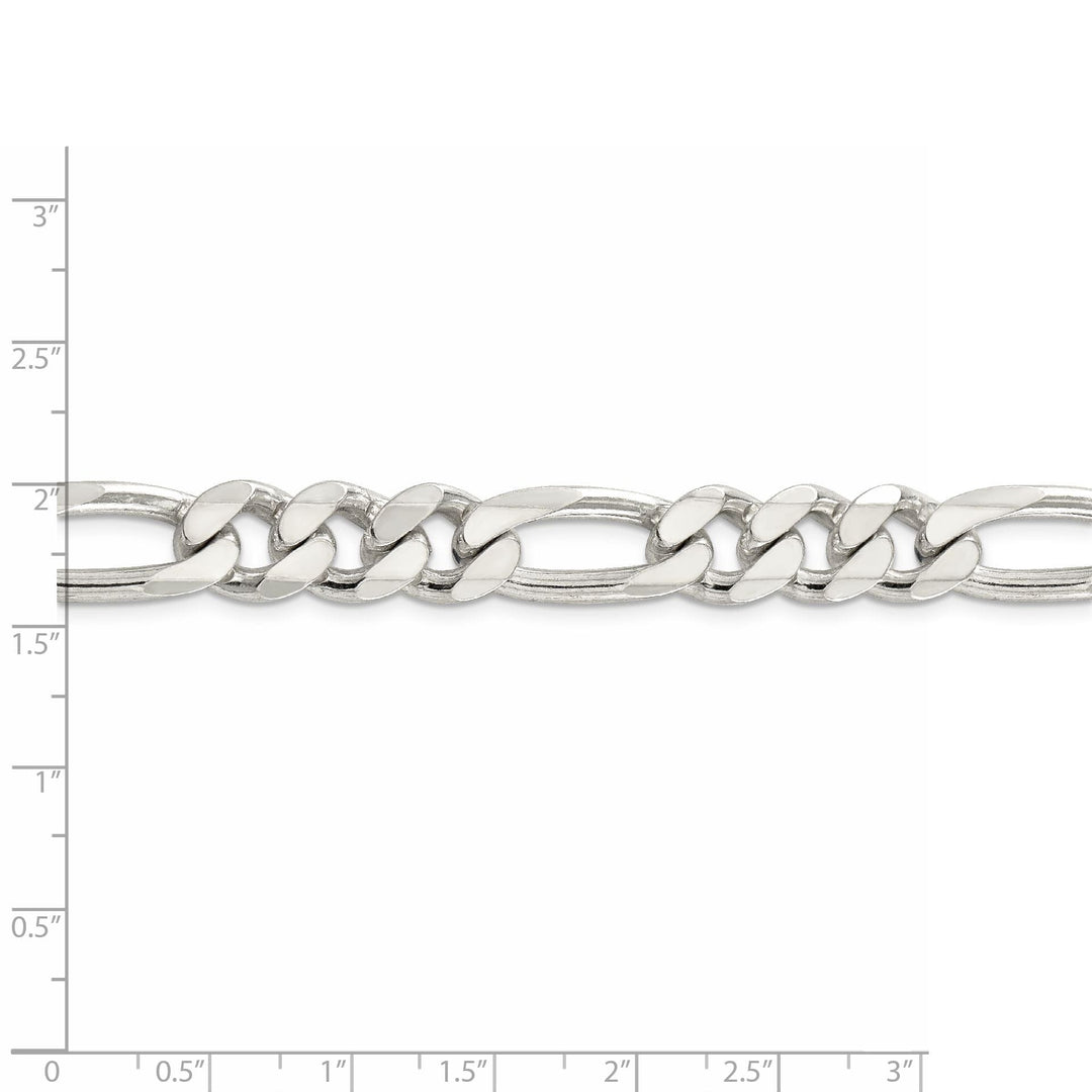 Silver 10.50-mm Solid Pave Flat Figaro Chain