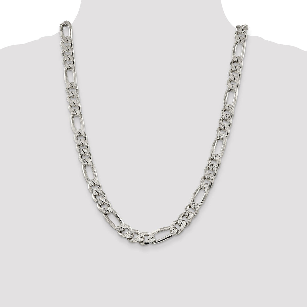 Silver 10.50-mm Solid Pave Flat Figaro Chain