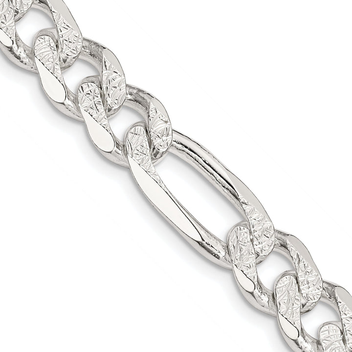 Silver 10.50-mm Solid Pave Flat Figaro Chain