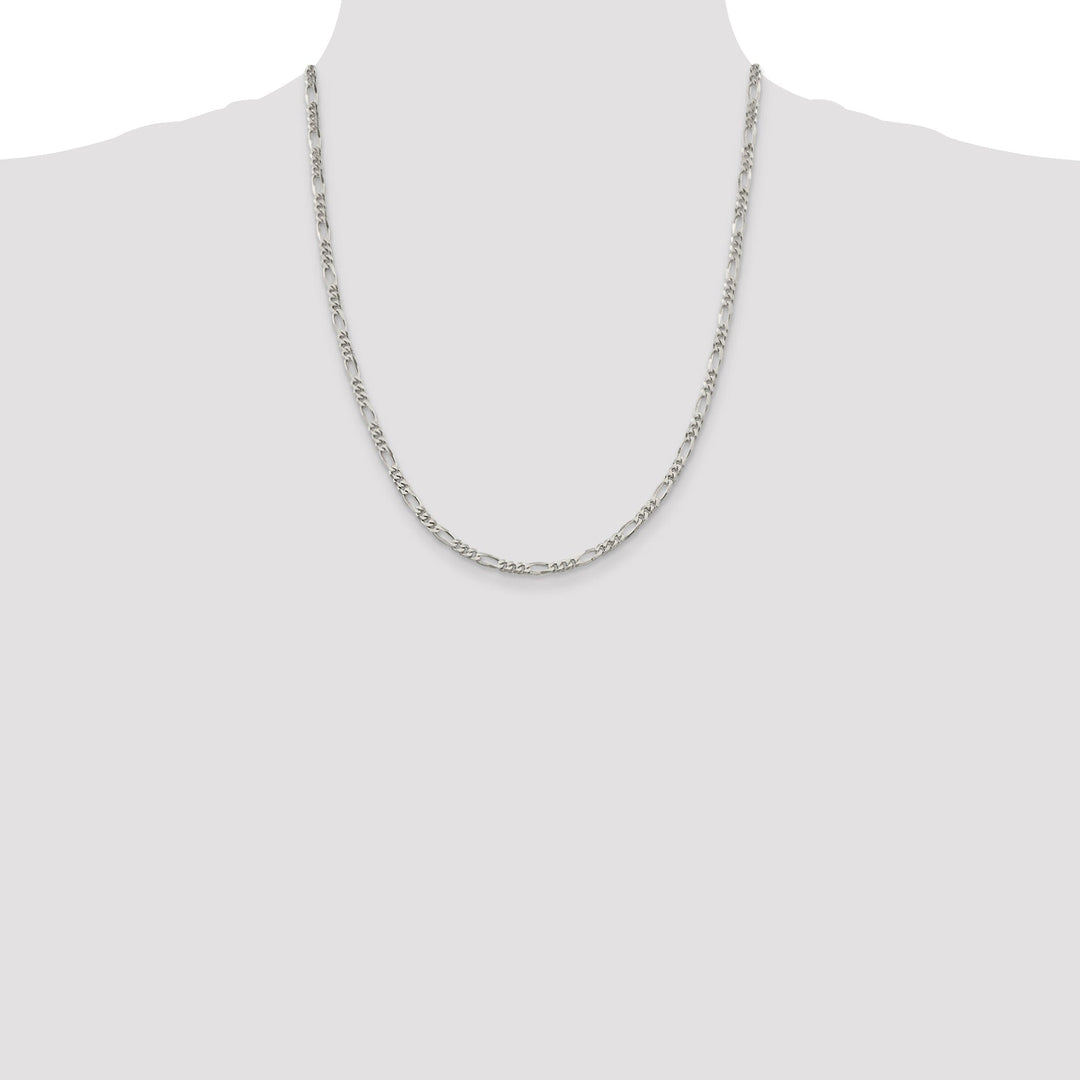 Silver Polished 4.00-mm Solid Figaro Chain