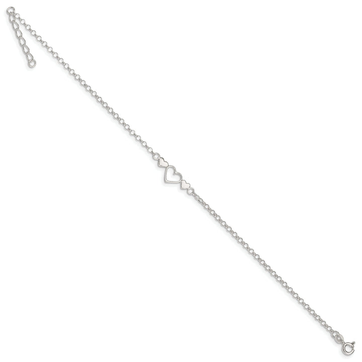 Sterling Silver 10inch Triple Heart Anklet