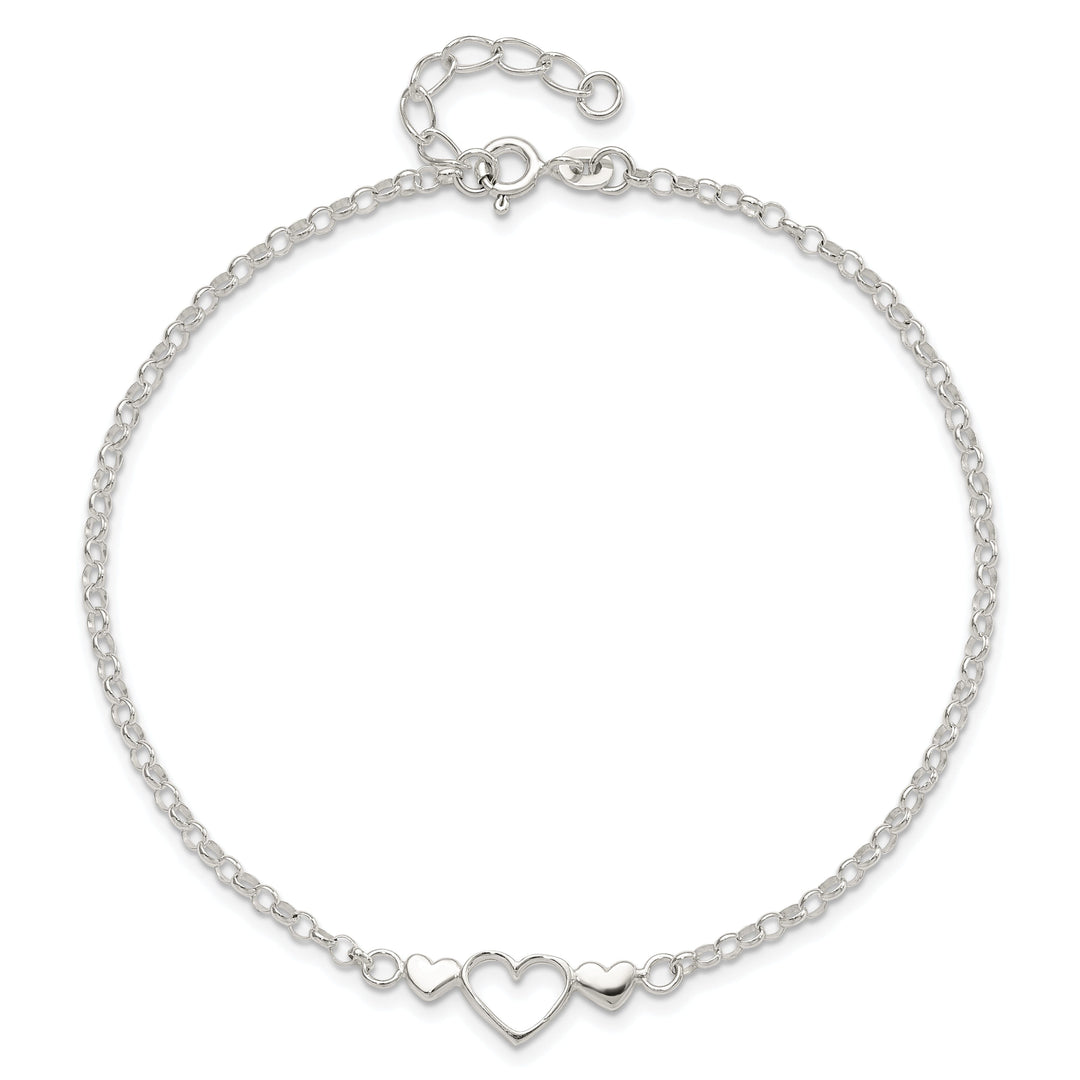 Sterling Silver 10inch Triple Heart Anklet