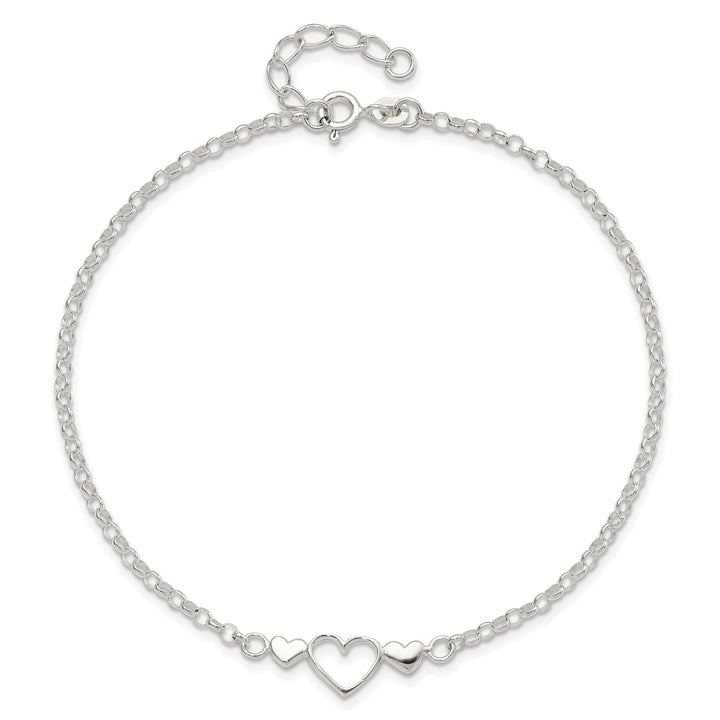 Sterling Silver 10inch Triple Heart Anklet