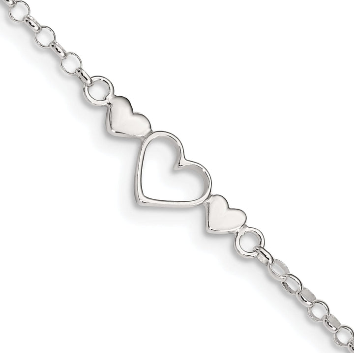 Sterling Silver 10inch Triple Heart Anklet