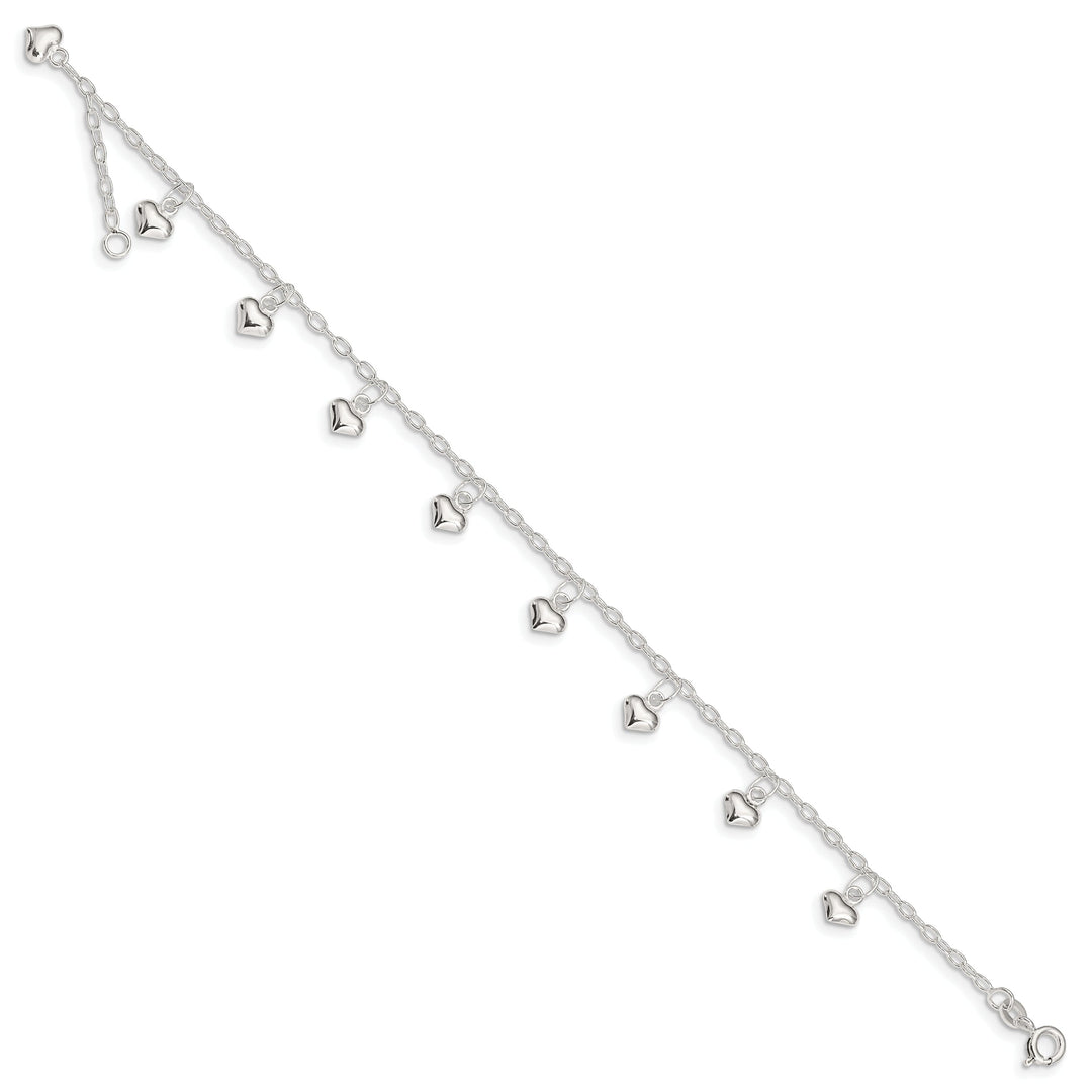 Sterling Silver 9inch Puffed Heart Anklet