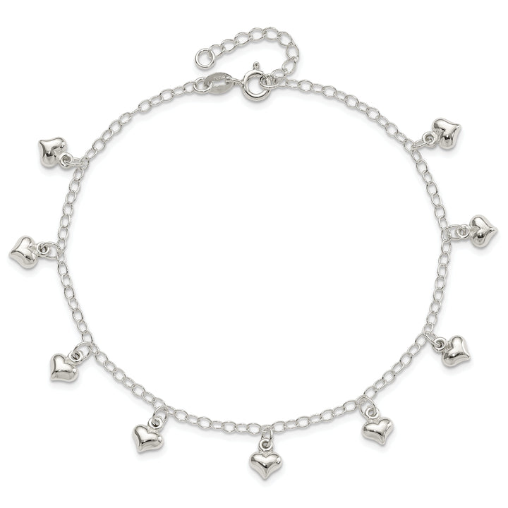 Sterling Silver 9inch Puffed Heart Anklet