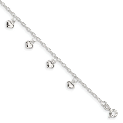 Sterling Silver 9inch Puffed Heart Anklet at $ 25.39 only from Jewelryshopping.com