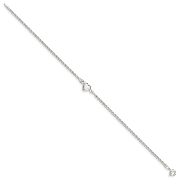 Sterling Silver Puffed Heart Anklet