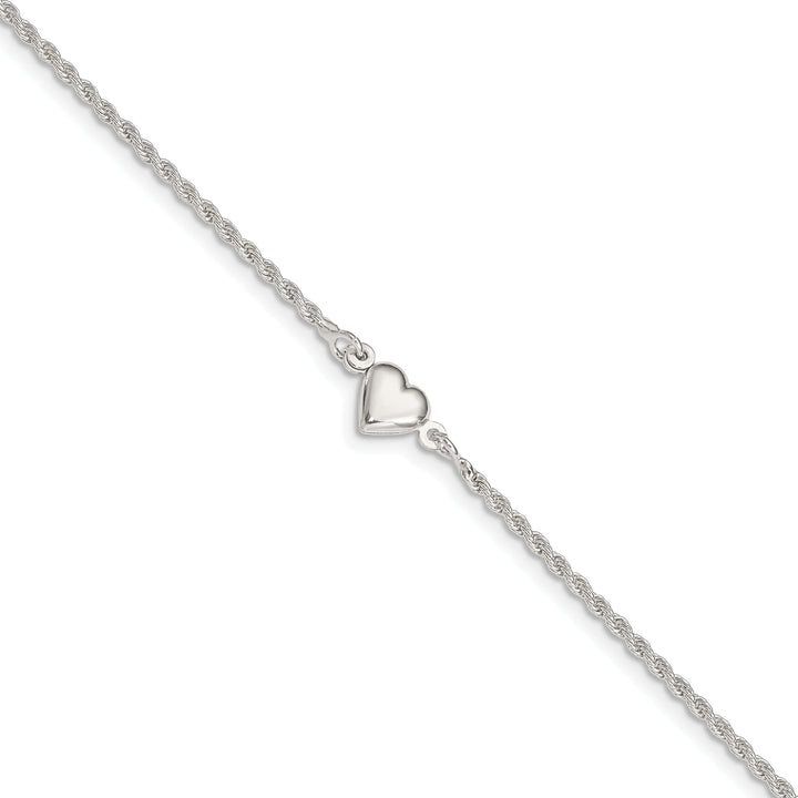 Sterling Silver Puffed Heart Anklet