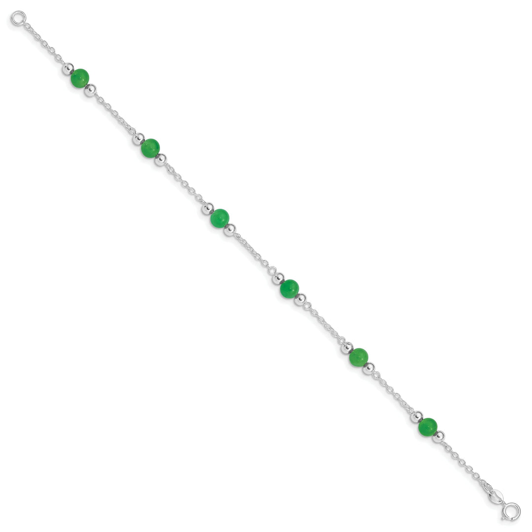 Sterling Silver 9inch Green Jade Anklet