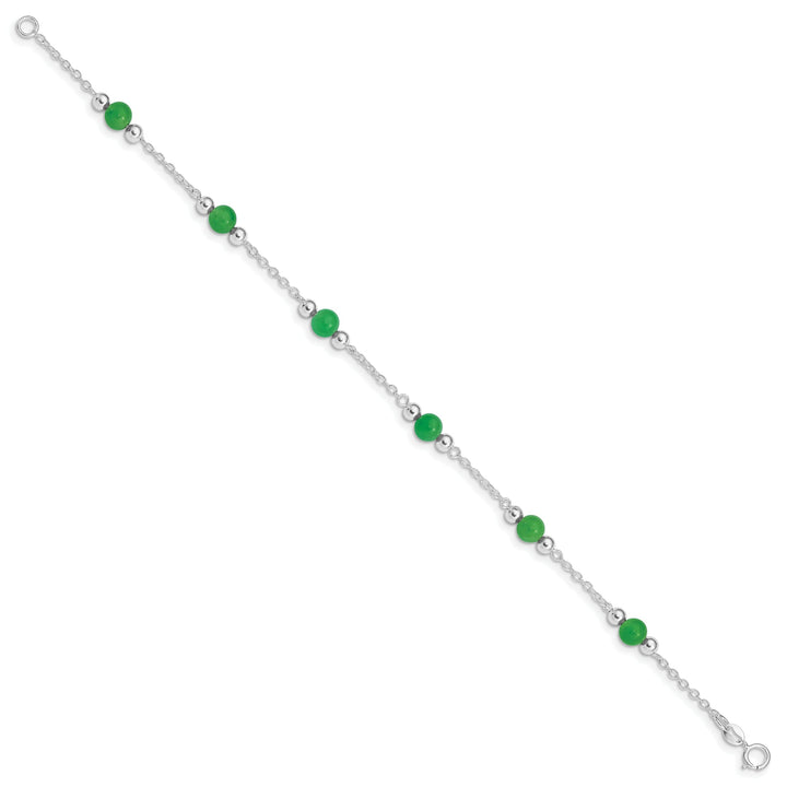 Sterling Silver 9inch Green Jade Anklet