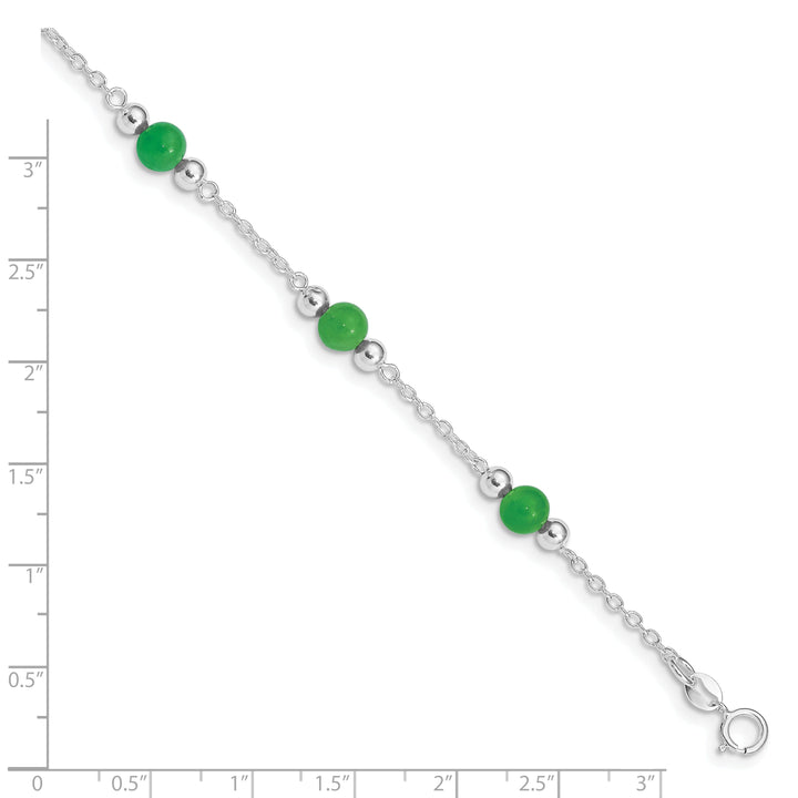 Sterling Silver 9inch Green Jade Anklet