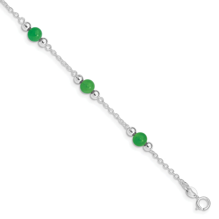 Sterling Silver 9inch Green Jade Anklet