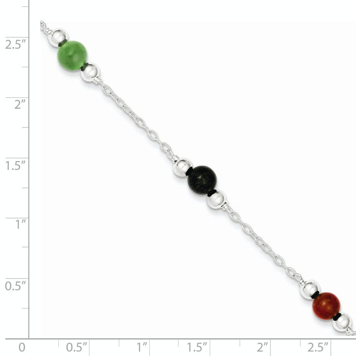 Sterling Silver 9inch Multi-Color Jade Anklet