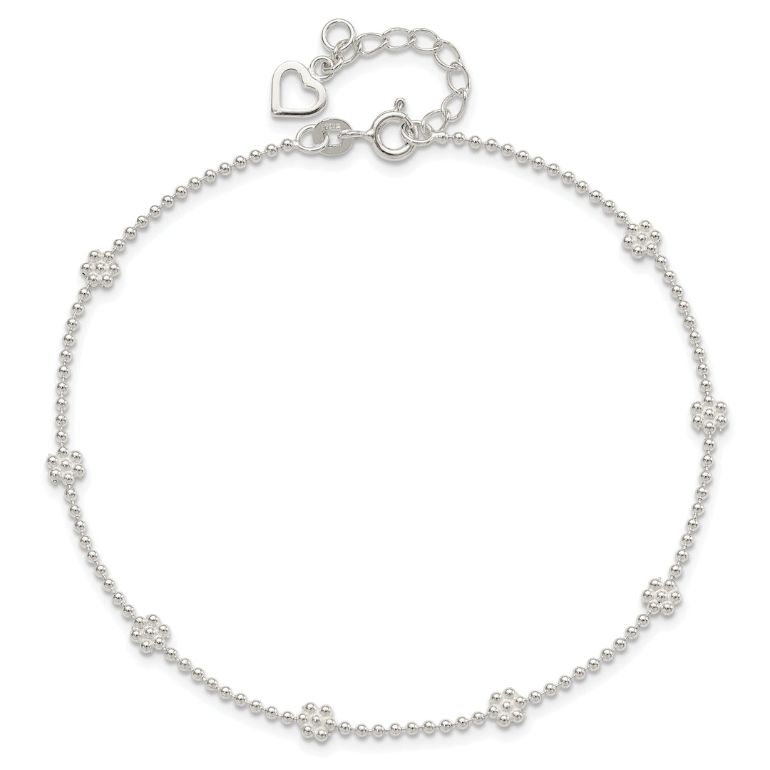 Sterling Silver 10inch Flower Anklet