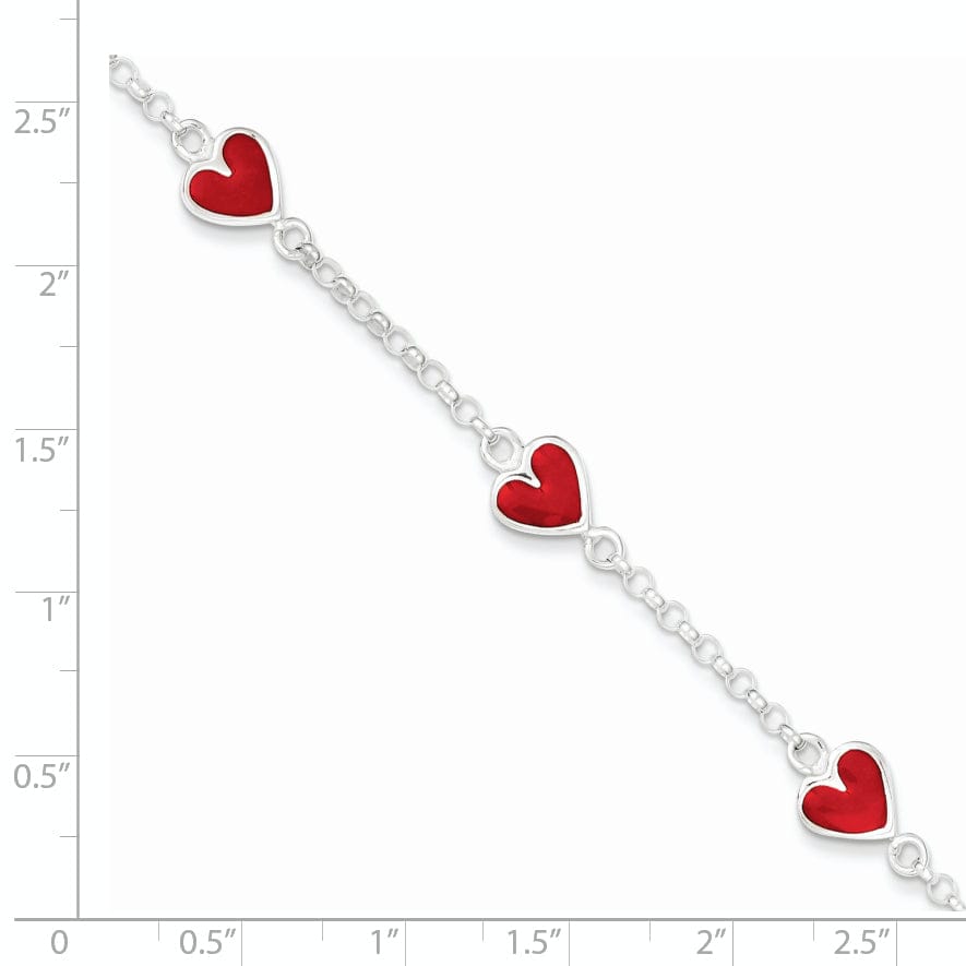 Silver Polished Enamel Red Heart Child Bracelet