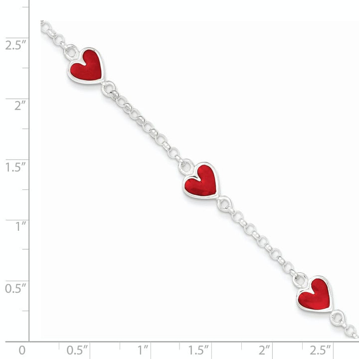 Silver Polished Enamel Red Heart Child Bracelet