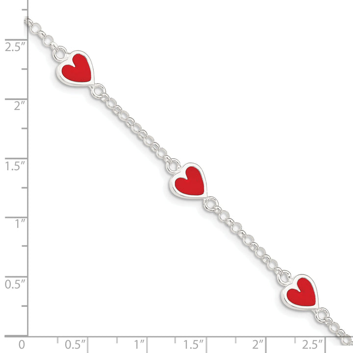Silver Polished Enamel Red Heart Child Bracelet
