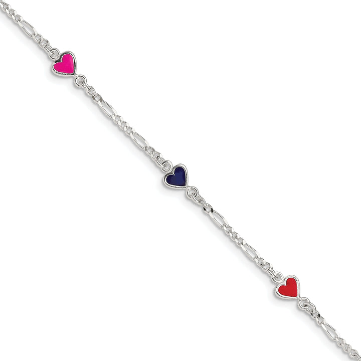 Silver Enamel Multicolore Heart Childs Bracelet